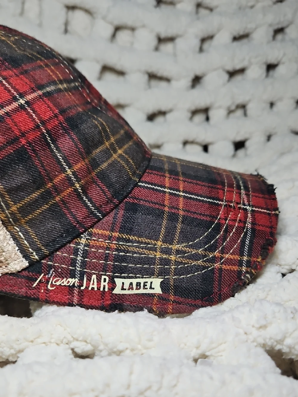Mason Jar Label Plaid Mesh Snap Back Trucker Hat New Distressed
